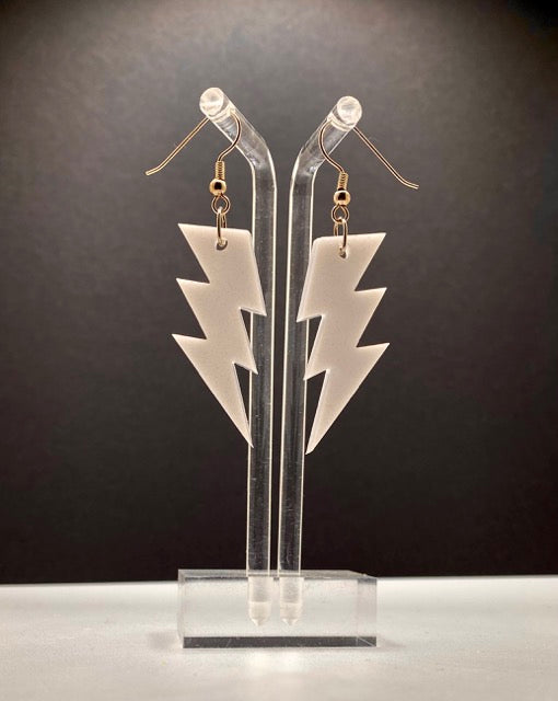 Lightning Bolt Earrings- Iridescent/White-Medium