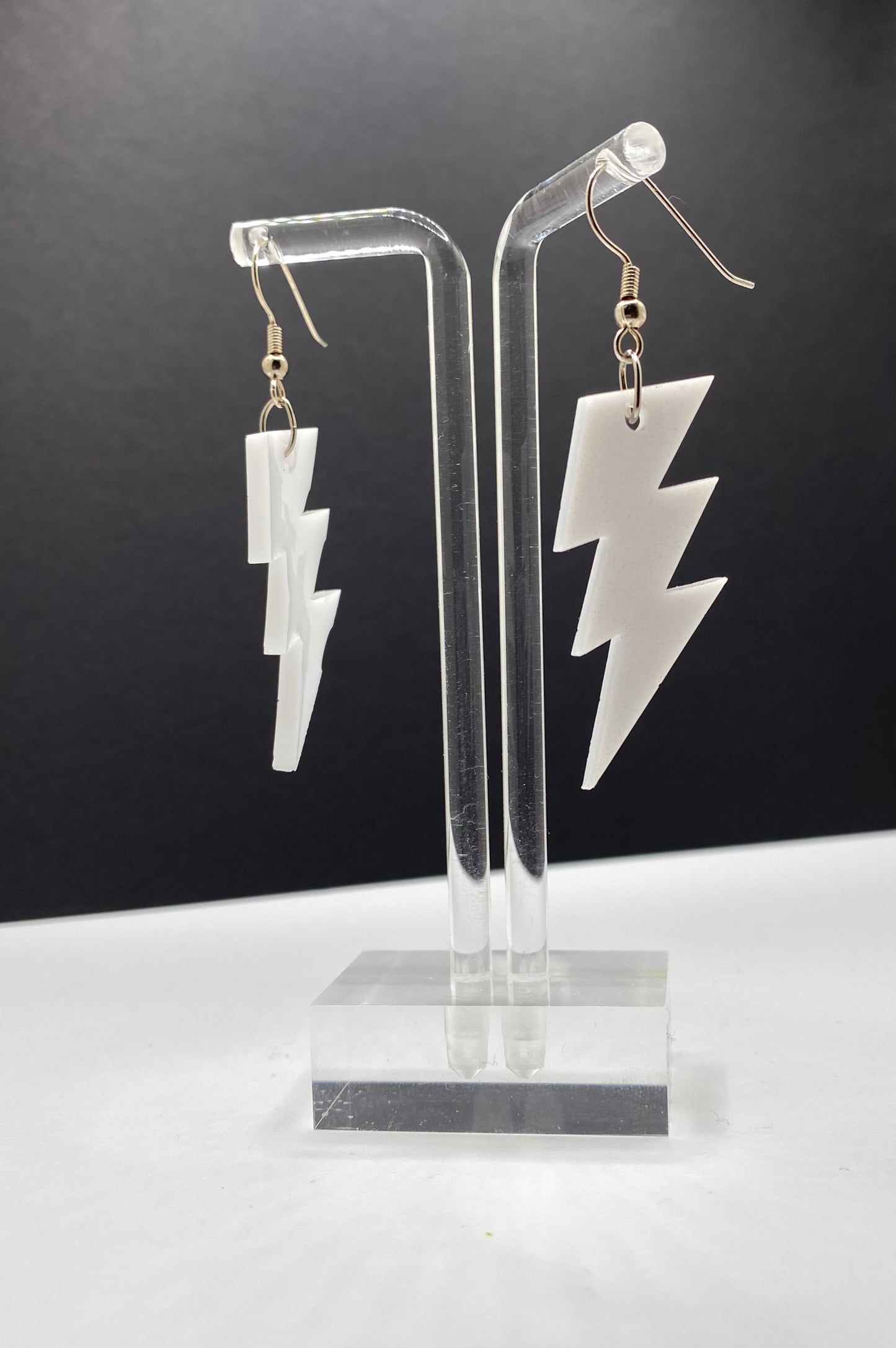 Lightning Bolt Earrings- Iridescent/White-Medium