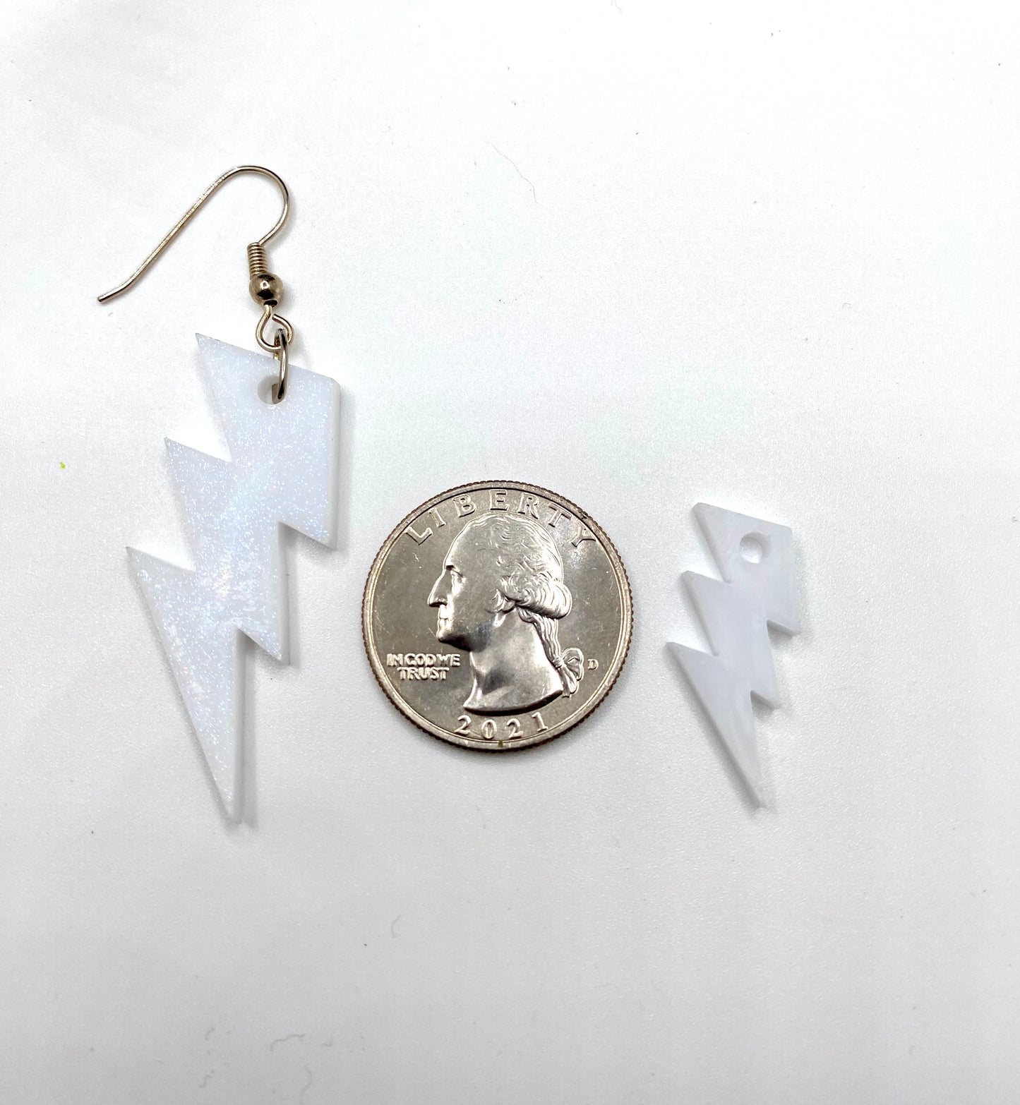 Lightning Bolt Earrings- Iridescent/White-Medium