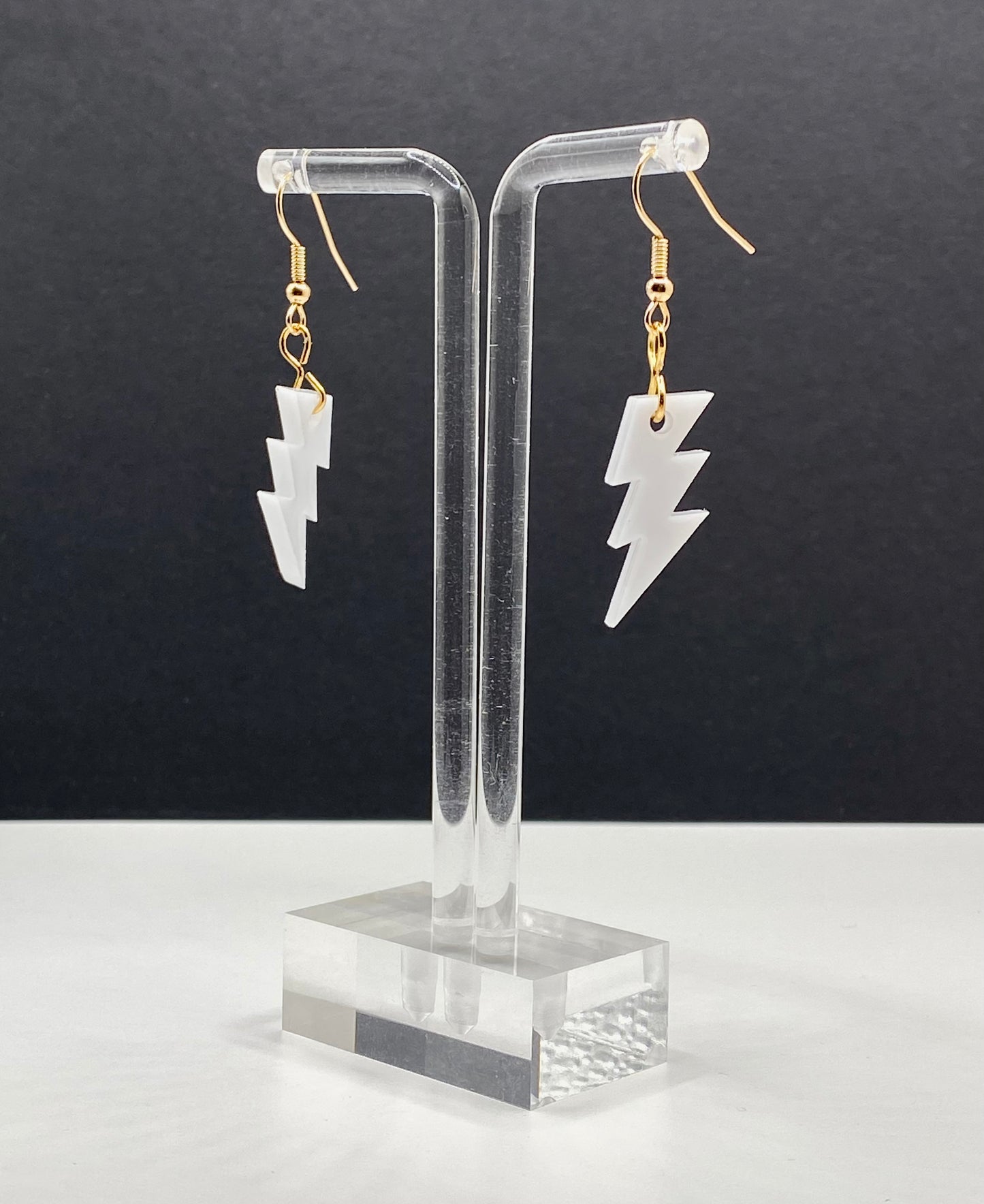 Lightning Bolt Earrings- Iridescent/ White- Small