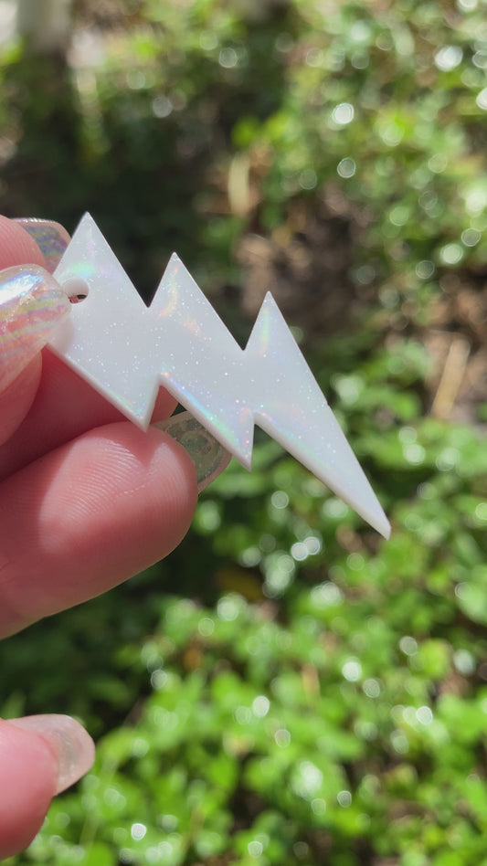 Lightning Bolt Earrings- Iridescent/White-Medium